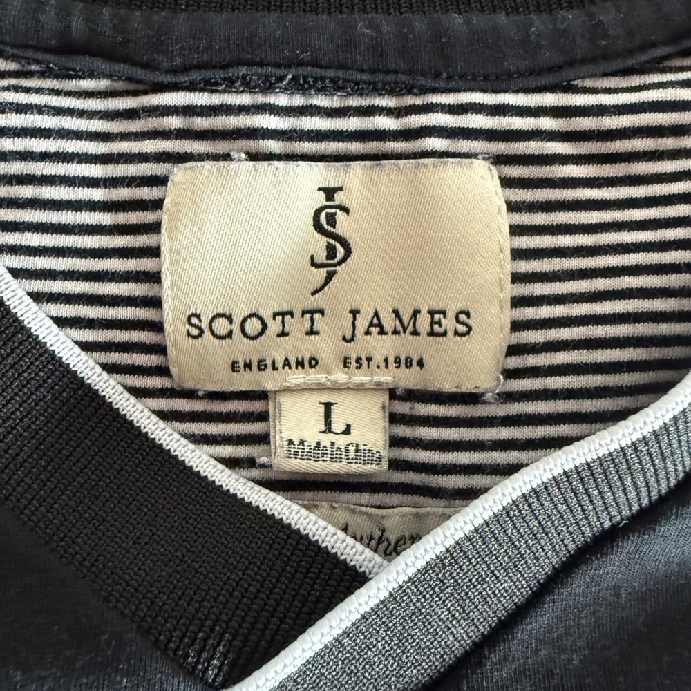 Scott James Mens Black White Striped V-Neck Short Sleeve T-Shirt‎ Size Large - Picture 5 of 5